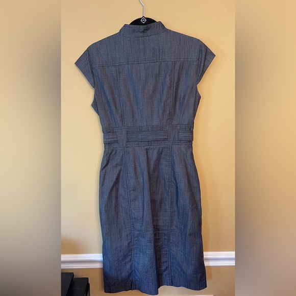 Calvin Klein- Belted Sheath Dress Charcoal Grey Sleeveless Button Up - Picture 4 of 6